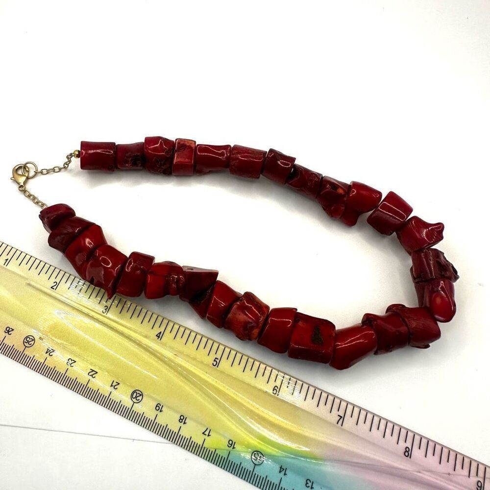chunky raw coral choker necklace - Picture 5 of 11